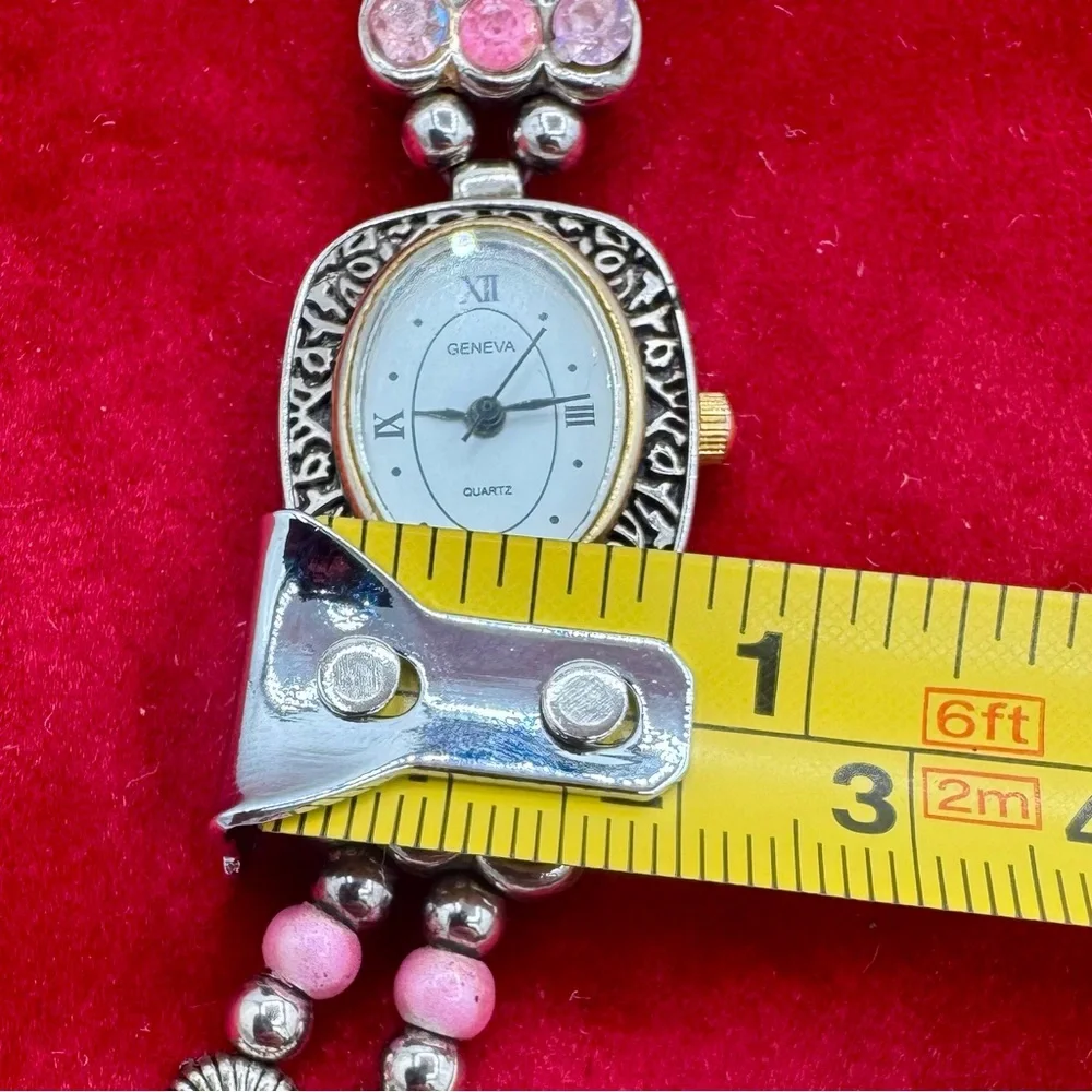 Y2K Geneva‎ Pink Rhinestone Bracelet Quartz Watch Coquette Boho Statement